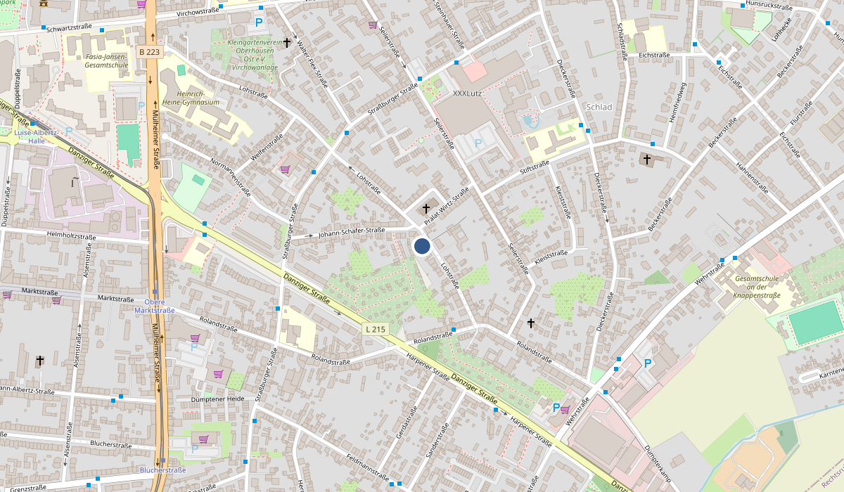 Karte mit dem Standort der Praxis an der Lohstraße 123, 46047 Oberhausen